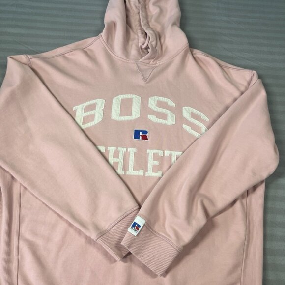 BOSS x Russell Athletic Hoodie Mens Medium Pullover Sweatshirt Boss Athletic Y2K - Picture 2 of 7